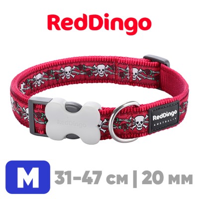 Ошейник для собак Red Dingo красный Skull-Roses 31-47 см, 20 мм | M
