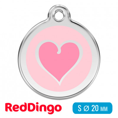 Адресник для собаки Red Dingo малый S розовый с розовым сердцем