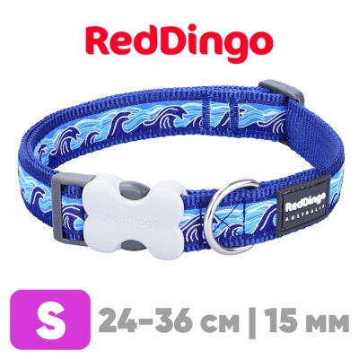 Ошейник для собак Red Dingo Waves Navy 24-36 см, 15 мм | S 