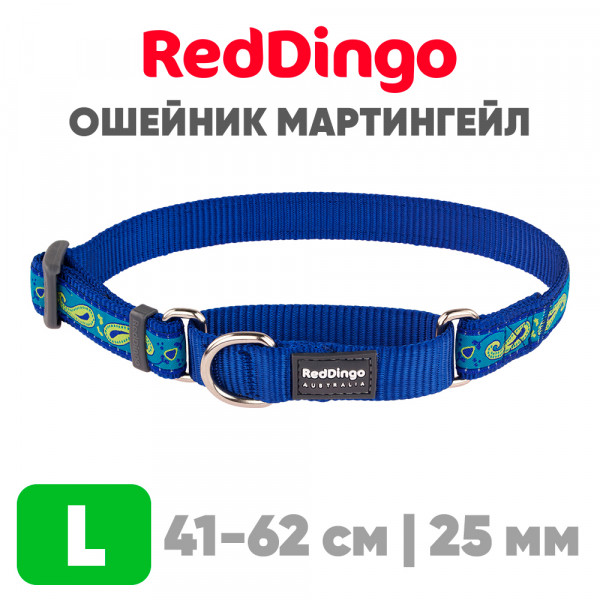 Мартингейл ошейник для собак Red Dingo синий Paisley 41-62 см, 25 | L