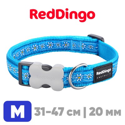 Ошейник для собак Red Dingo лазурный Daisy Chain 31-47 см, 20 мм | M