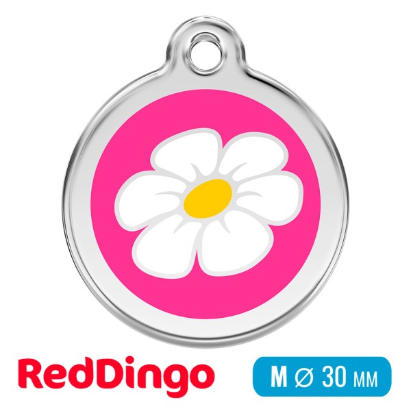 Адресник для собаки Red Dingo средний M ярко-розовый с ромашкой