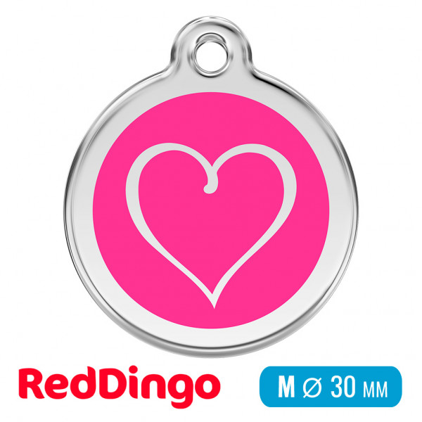 Адресник для собаки Red Dingo средний M ярко-розовый с сердцем