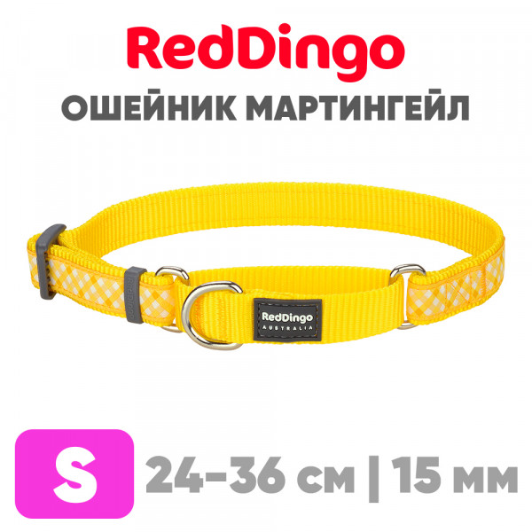 Mартингейл ошейник для собак Red Dingo желтый Gingham 24-36 см, 15 мм | S