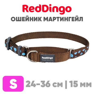Ошейник-мартингейл Red Dingo коричневый с голубыми горохами 24-36 см, 15 мм | S