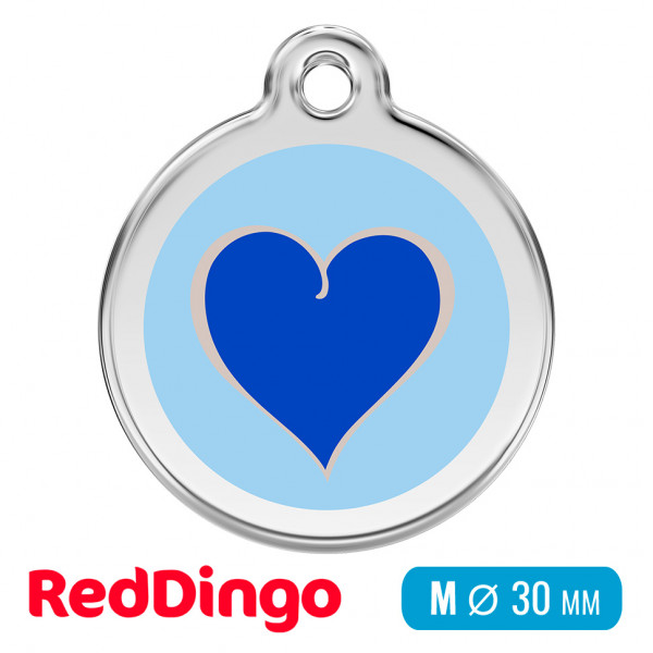 Адресник для собаки Red Dingo средний M голубой с синим сердцем