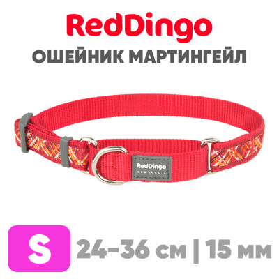 Mартингейл ошейник для собак Red Dingo красный Flanno 24-36 см, 15 мм | S