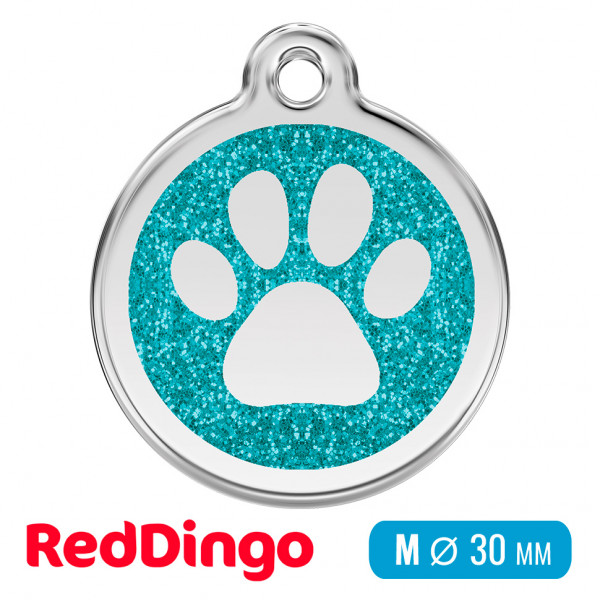 Адресник для собаки Red Dingo средний M лазурный с блестками с лапкой