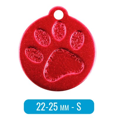 Адресник для собаки круг малый с лапкой S красный 22х25 мм