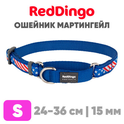 Мартингейл ошейник для собак Red Dingo Американский Флаг  24-36 см, 15 мм | S