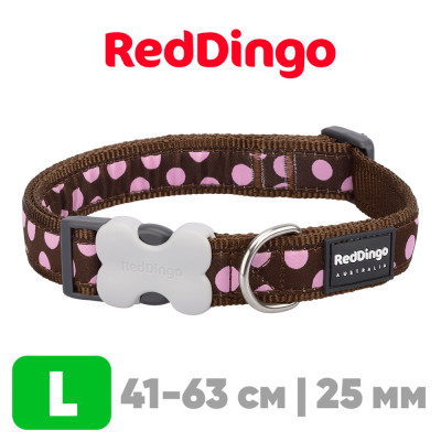 Ошейник для собак Red Dingo коричневый с розовыми горохами 41-63 см, 25 мм | L