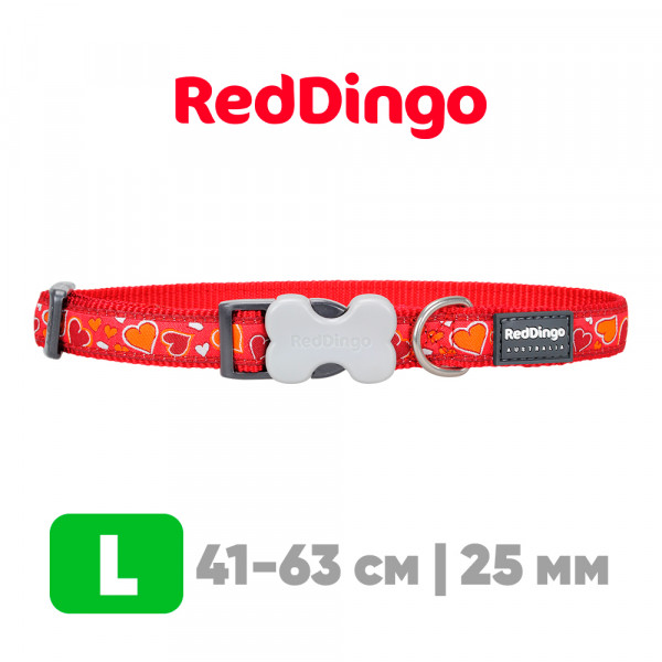 Ошейник для собак Red Dingo красный Breezy Love 41-63 см, 25 мм | L