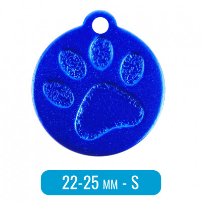 Адресник для собаки круг малый с лапкой S синий 22х25 мм