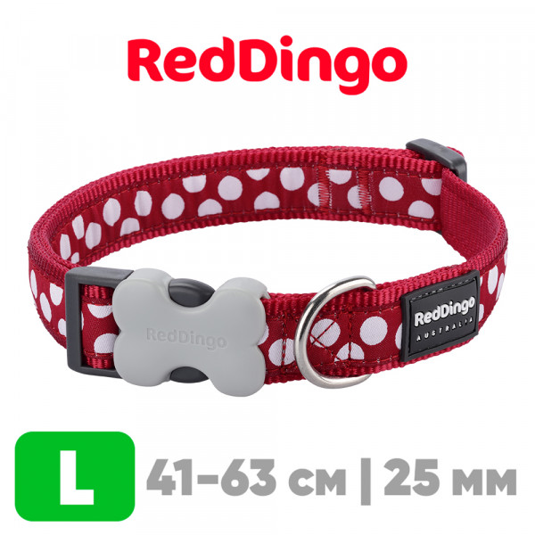 Ошейник для собак Red Dingo красный с белыми горохами 41-63 см, 25 мм | L