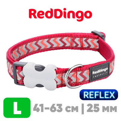 Ошейник для собак Red Dingo красный светоотражающий Ziggy 41-63 см, 25 мм | L