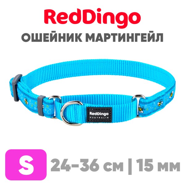 Mартингейл ошейник для собак Red Dingo лазурный с пчелками 24-36 см, 15 мм | S