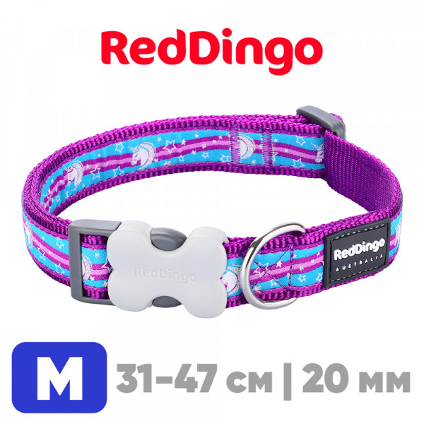 Ошейник для собак Red Dingo сиреневый с единорогами 31-47 см, 20 мм | M