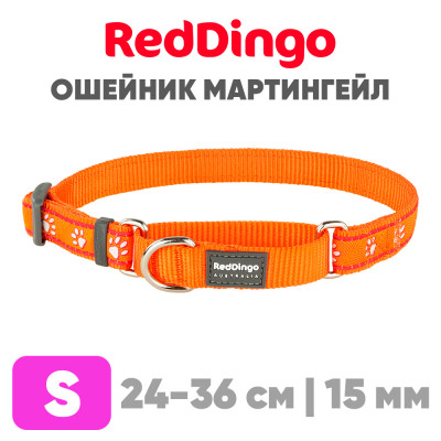Мартингейл ошейник для собак Red Dingo оранжевый Paws  24-36 см, 15 мм | S