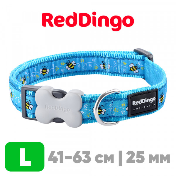Ошейник для собак Red Dingo лазурный с пчелками 41-63 см, 25 мм | L