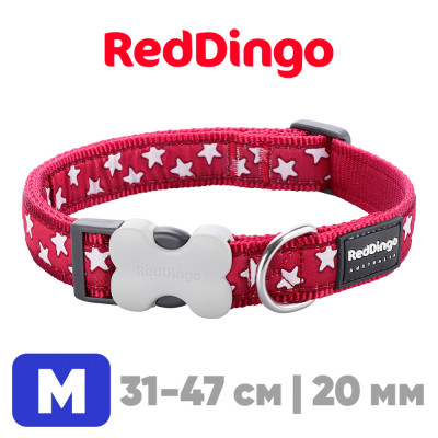 Ошейник для собак Red Dingo красный Stars 31-47 см, 20 мм | M