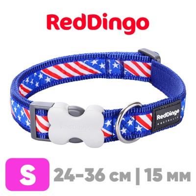 Ошейник для собак Red Dingo Американский Флаг 24-36 см, 15 мм | S