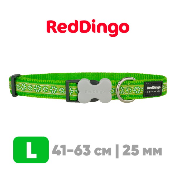 Ошейник для собак Red Dingo лайм Daisy Chain 41-63 см, 25 мм | L