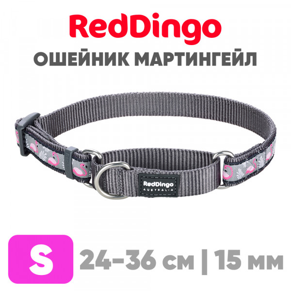 Mартингейл ошейник для собак Red Dingo серый фламинго 24-36 см, 15 мм | S