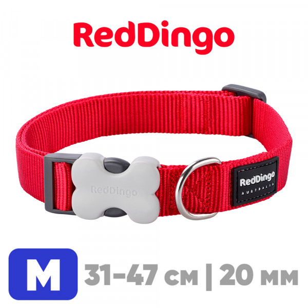 Ошейник для собак Red Dingo красный Plain 31-47 см, 20 мм | M