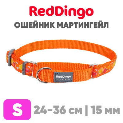 Mартингейл ошейник для собак Red Dingo оранжевый Breezy Love 24-36 см, 15 мм | S
