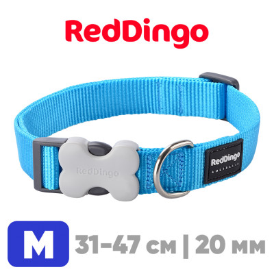 Ошейник для собак Red Dingo лазурный Plain 31-47 см, 20 мм | M