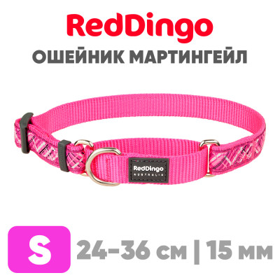 Mартингейл ошейник для собак Red Dingo розовый Flanno 24-36 см, 15 мм | S