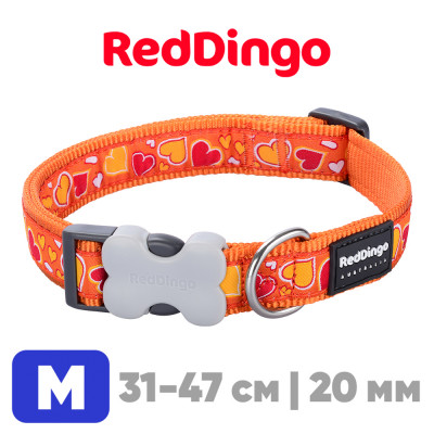 Ошейник для собак Red Dingo оранжевый Breezy Love 20 мм 31-47см | M