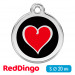 Адресник для собаки Red Dingo малый S черный с красным сердцем