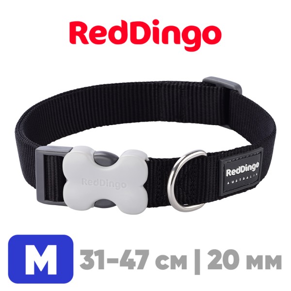 Ошейник для собак Red Dingo черный Plain 31-47 см, 20 мм | M