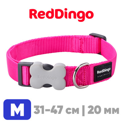Ошейник для собак Red Dingo ярко-розовый Plain 31-47 см, 20 мм | M