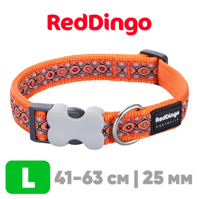 Ошейник для собак Red Dingo оранжевый Snake Eyes 41-63 см, 25 мм | L