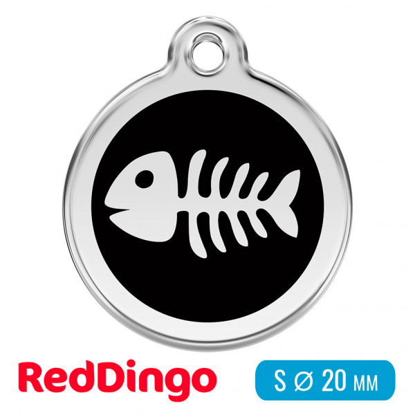 Адресник для собаки Red Dingo малый S черный с рыбкой (скелетик)