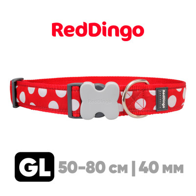 Ошейник для собак Red Dingo красный с белыми горохами 40 мм, 50-80 см | GL
