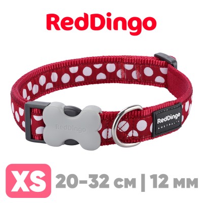 Ошейник для собак Red Dingo красный с белыми горохами 20-32см, 12мм | XS