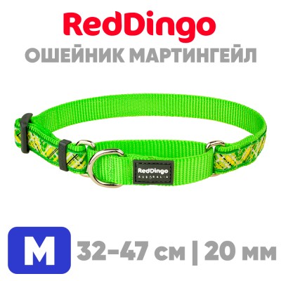 Мартингейл ошейник для собак Red Dingo лайм Flanno 32-47 см, 20 мм | M