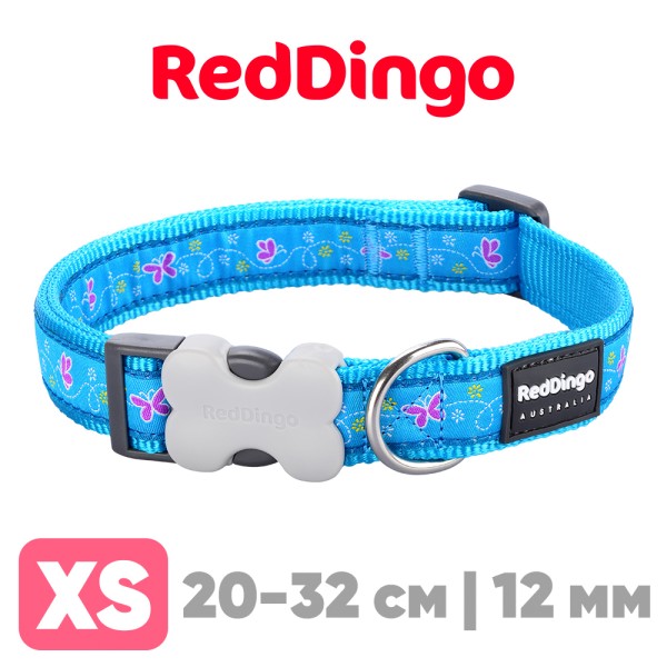 Ошейник для собак Red Dingo лазурный Butterfly 20-32см, 12мм | XS