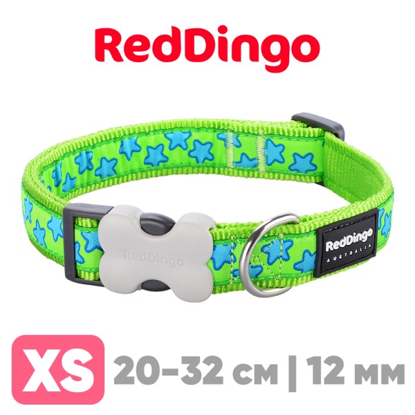 Ошейник для собак Red Dingo лайм Stars 20-32см, 12мм | XS
