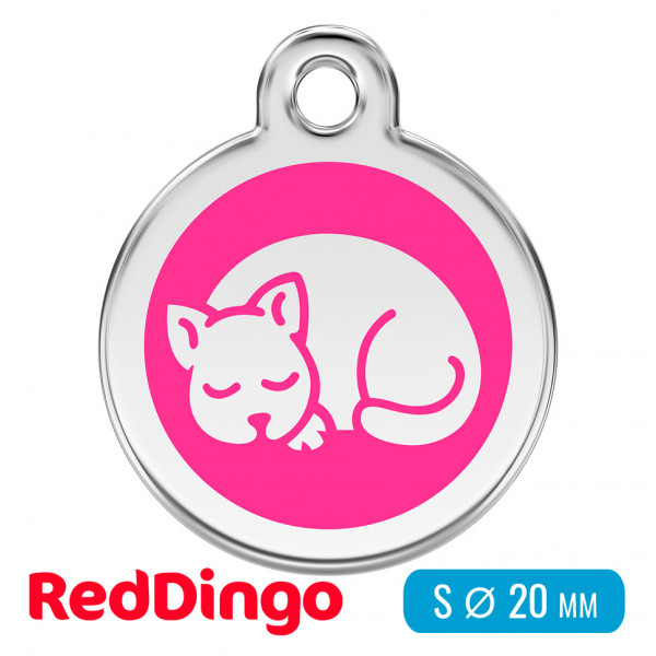 Адресник для собаки Red Dingo малый S ярко-розовый с кошкой
