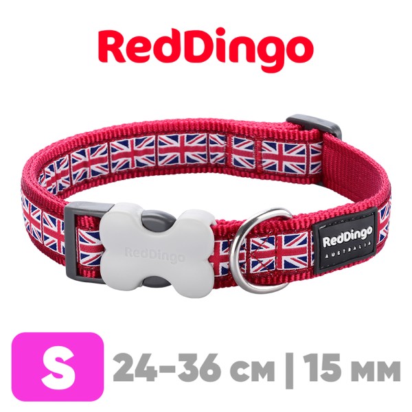 Ошейник для собак Red Dingo Британский флаг 24-36 см, 15 мм | S
