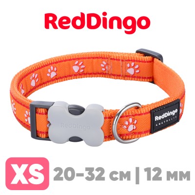 Ошейник для собак Red Dingo оранжевый Paws 20-32см, 12мм | XS