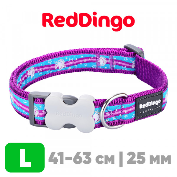 Ошейник для собак Red Dingo сиреневый с единорогами 41-63 см, 25 мм | L