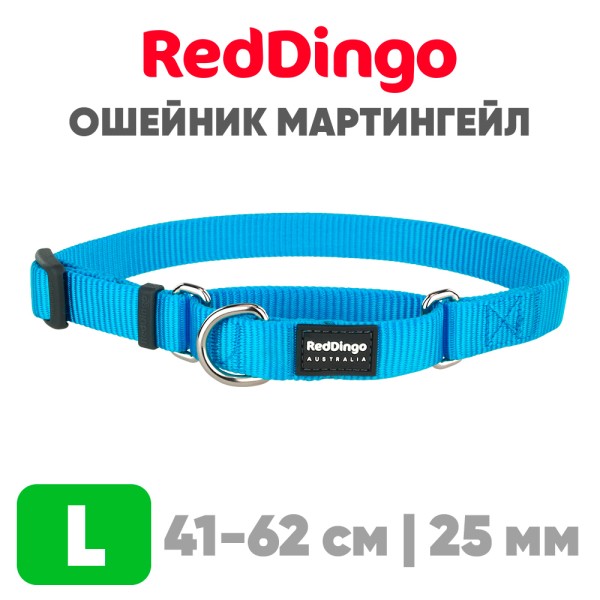 Мартингейл ошейник для собак Red Dingo лазурный Plain 41-62 см, 25 | L