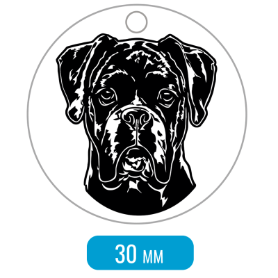 Адресник для собаки Боксер портрет не купированный средний 30x30мм