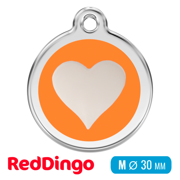Адресник для собаки Red Dingo средний M оранжевый сердцем